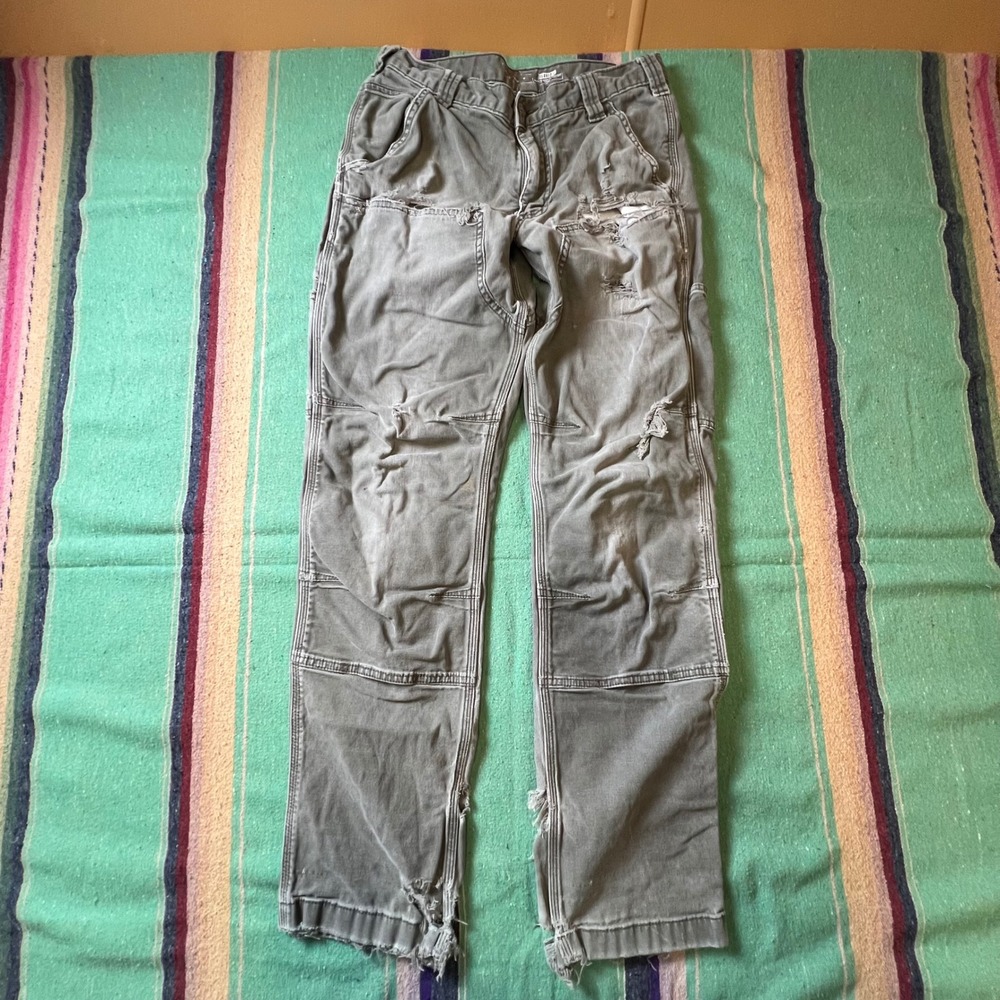 Carhartt Canvas Pants Mens 30x32 Gray Distressed Double Knee Relaxed BN2802-M